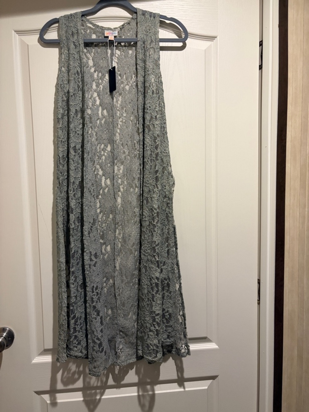 LuLaRoe Lace Duster Vest in Sage Green